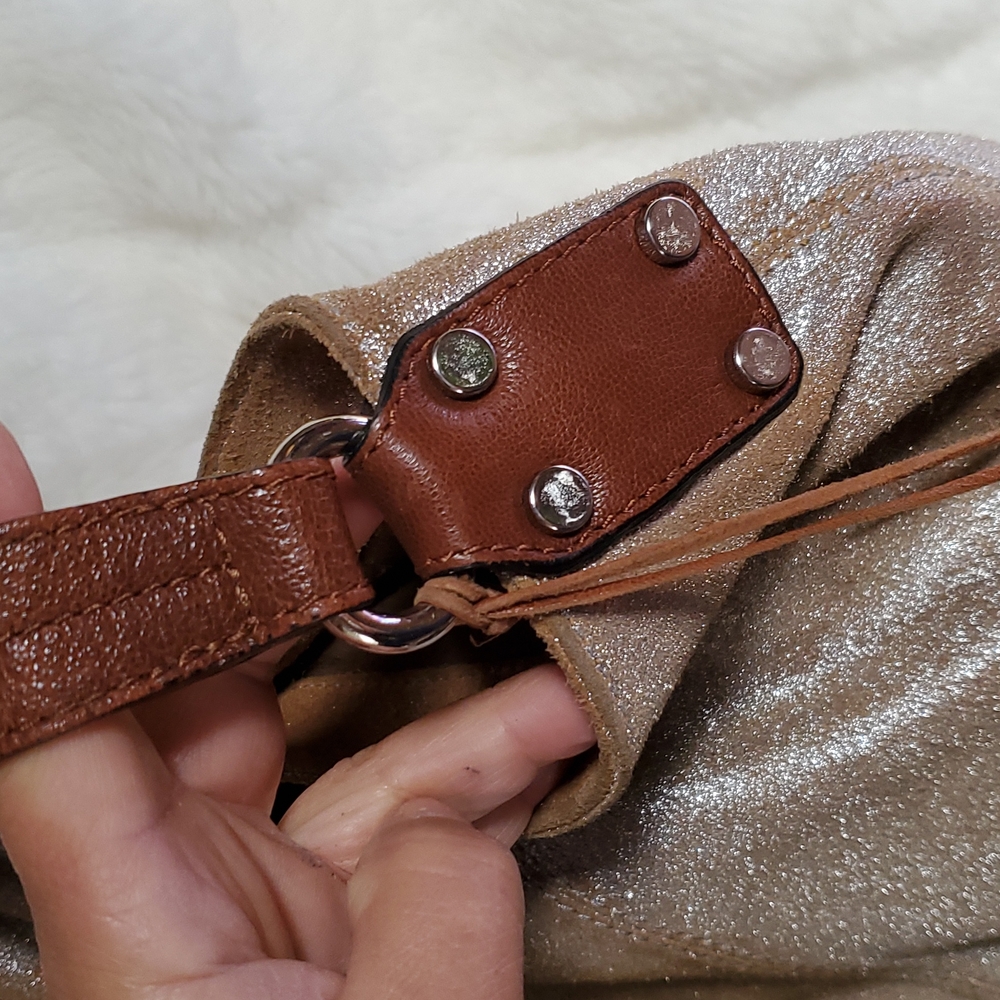 Tano Silver Sparkle Genuine Leather Shoulder Bag. Gem